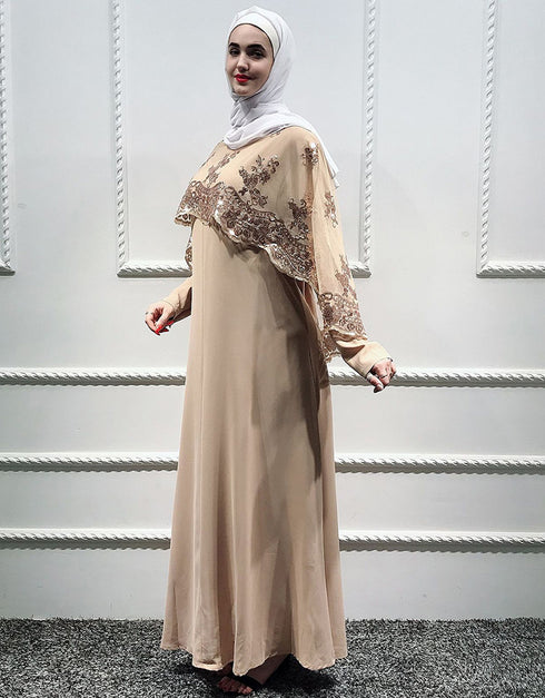 Modest Abaya Dress with Sequined Cloak